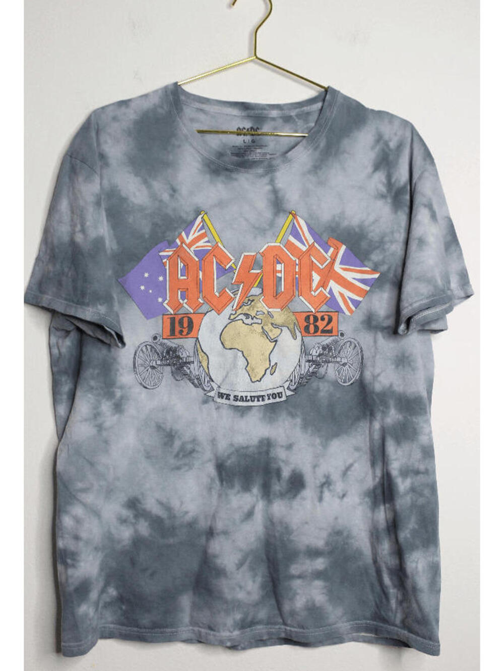 ACDC Gray Acid Wash Retro Band Tee - L